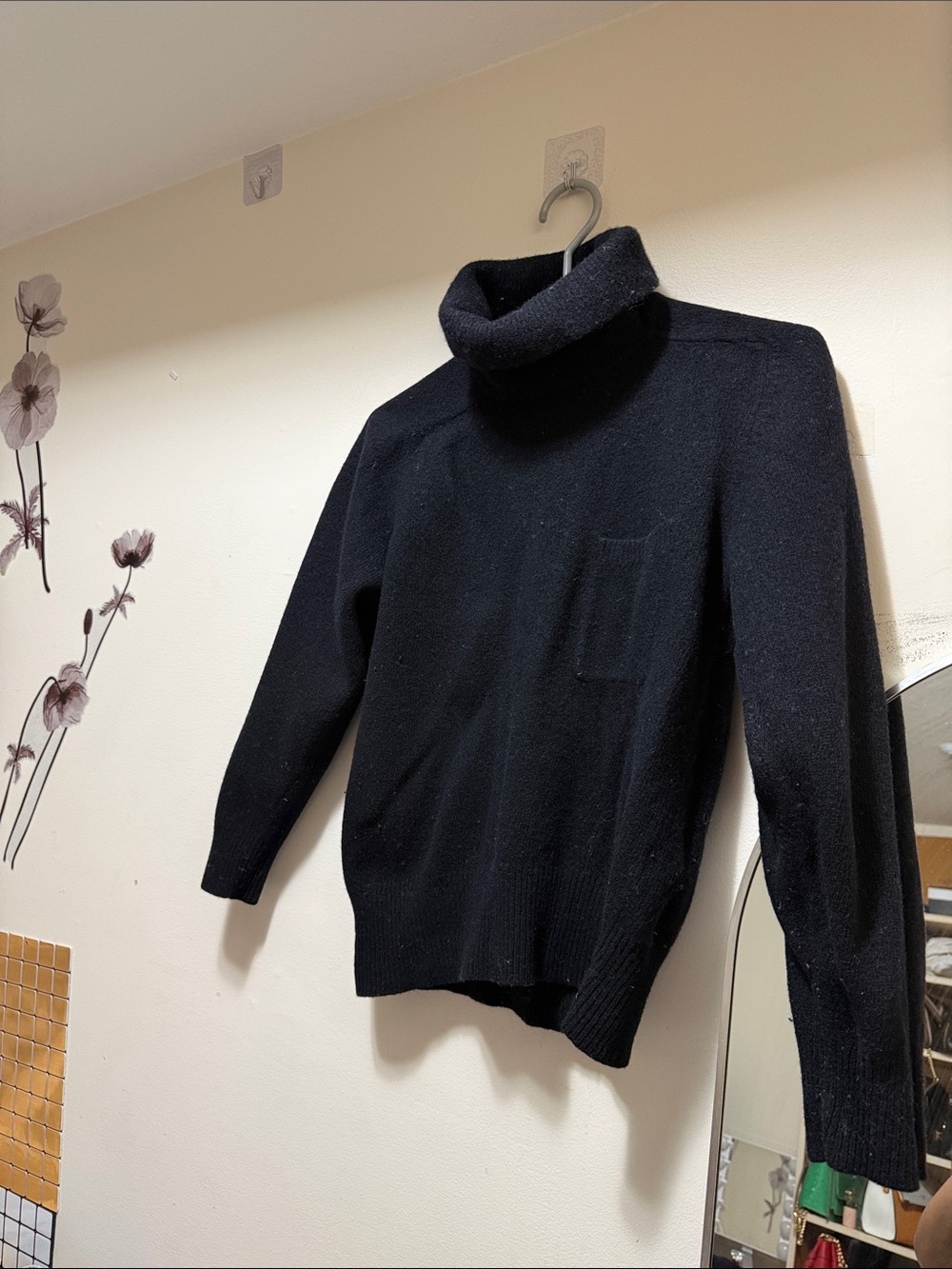 Jones New York Black Turtleneck Sweater with Chest Pocket